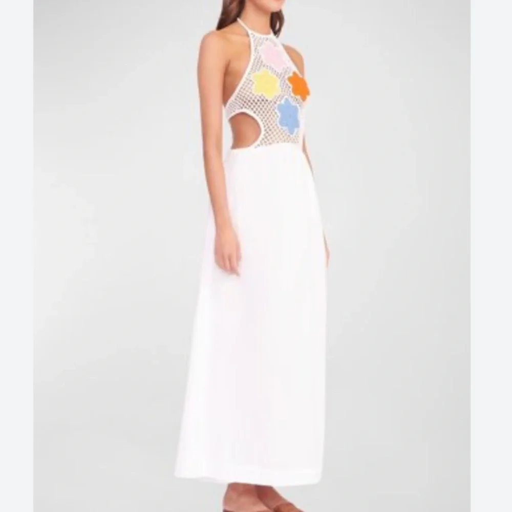 NWT STAUD Kaylee Crochet Bodice Halter Knit Midi Dress - Pansy White Beach Party - Picture 10 of 11